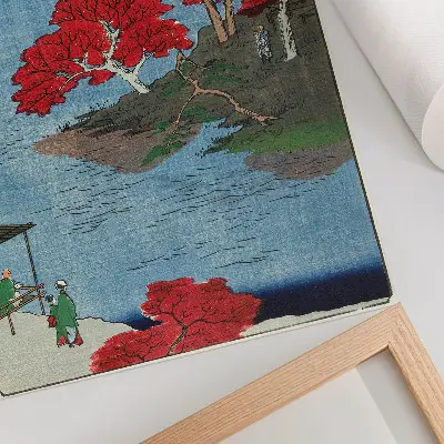 Poster di Autunno al tempio Akiba a Ukiji del 1857, stampa giapponese antica di Utagawa Hiroshige