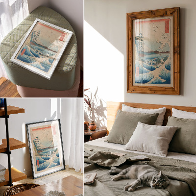 Stampa su tela Una grande onda sulla spiaggia di Satta a Suruga, dalla serie Trentasei vedute del Fuji (Fuji Sanjuroku Kei) di Utagawa Kuniyos