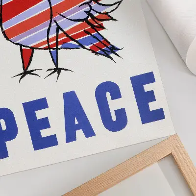 Stampa su tela riproduzione dell'opera McCarthy Peace (1968) con uccello di Ben Shahn