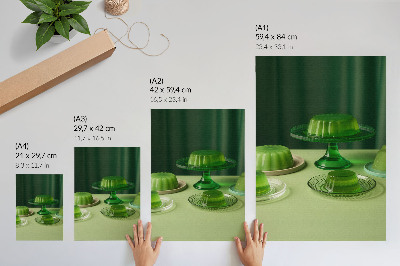 Foto su tela Gelatine verdi su piatti diversi
