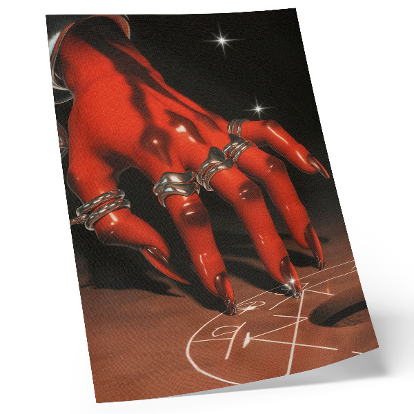 Poster Mano rossa con anelli su sfondo di simboli