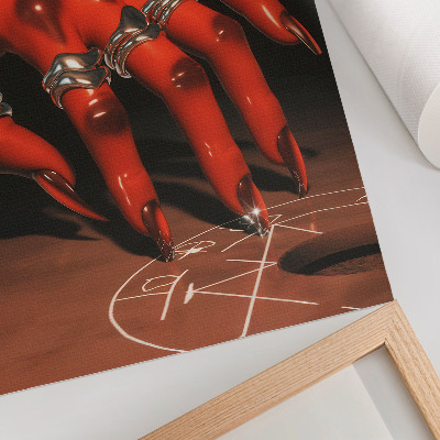 Poster Mano rossa con anelli su sfondo di simboli