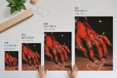 Poster Mano rossa con anelli su sfondo di simboli