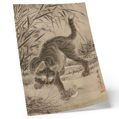 Stampa su tela Gatto che cattura una rana di Kawanabe Kyosai