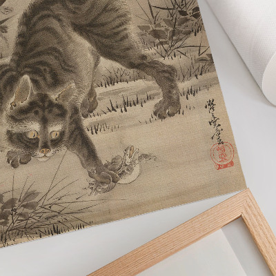 Stampa su tela Gatto che cattura una rana di Kawanabe Kyosai