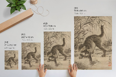 Stampa su tela Gatto che cattura una rana di Kawanabe Kyosai