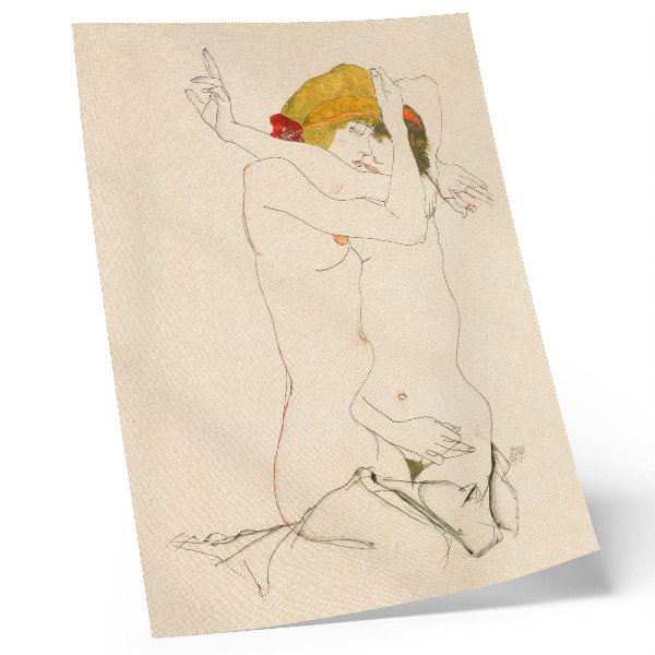 Foto su tela Due donne che si abbracciano (1913) di Egon Schiele – un disegno a tratto femminile proveniente dalla collezione del MET.