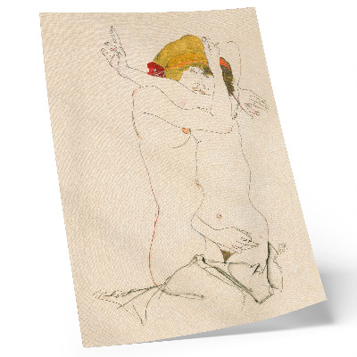 Foto su tela Due donne che si abbracciano (1913) di Egon Schiele – un disegno a tratto femminile proveniente dalla collezione del MET.