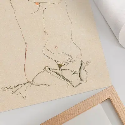 Foto su tela Due donne che si abbracciano del 1913 di Egon Schiele, un disegno a tratto femminile dalla collezione del MET