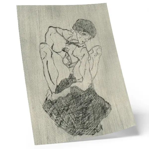 Poster di un disegno a linea femminile di Egon Schiele tratto dall'Opera grafica del 1971 della collezione del MET