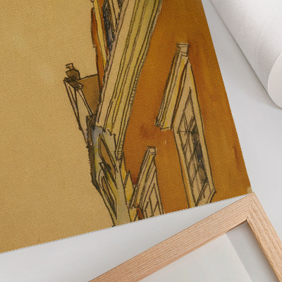 Foto su tela Vista frontale dell'edificio (casa a Krumau) (1910) di Egon Schiele