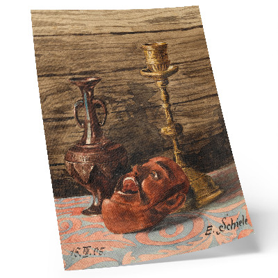 Foto su tela Natura morta con candelabro, vaso e maschera di Egon Schiele