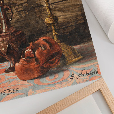 Foto su tela Natura morta con candelabro, vaso e maschera di Egon Schiele