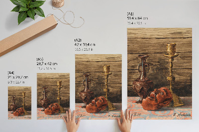 Foto su tela Natura morta con candelabro, vaso e maschera di Egon Schiele