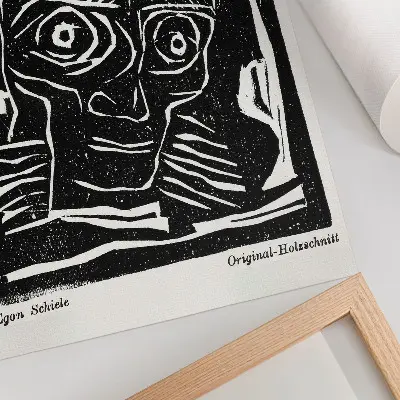Stampa su tela illustrazione astratta di una testa di Egon Schiele da Die Aktion anno 6 n. 39/40 del 1916