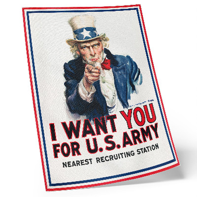 Poster Manifesto di ricerca per soldati americani, una litografia estetica di James Montgomery Flagg