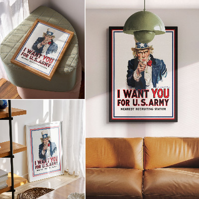 Poster Manifesto di ricerca per soldati americani, una litografia estetica di James Montgomery Flagg