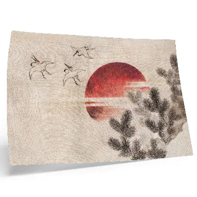 Poster Uccelli e tramonto di Katsushika Hokusai dall'Album di schizzi del 1814, stampa xilografica giapponese d'epoca
