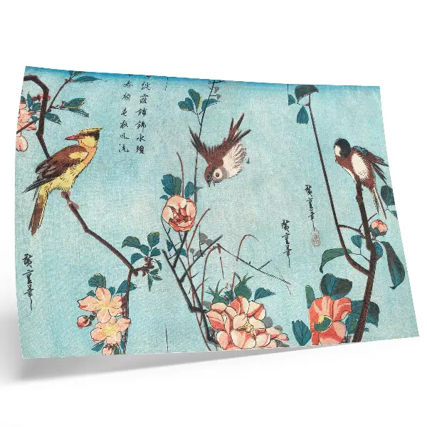 Stampa artistica Uccelli e fiori giapponesi di Utagawa Hiroshige poster murale di alta qualità con stampa xilografica d'epoca del 1833