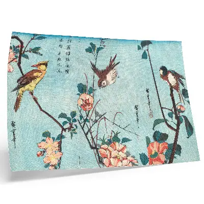 Stampa artistica Uccelli e fiori giapponesi di Utagawa Hiroshige poster murale di alta qualità con stampa xilografica d'epoca del 1833