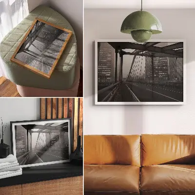 Poster ponte cittadino con edifici maestosi dall'eleganza austera