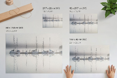 Poster murale di alta qualità Marina nebbiosa, yacht tranquilli, riflesso