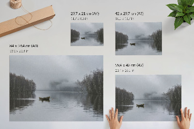 Stampa su tela moderna Cielo e acqua, nebbia e alberi, pace e tranquillità