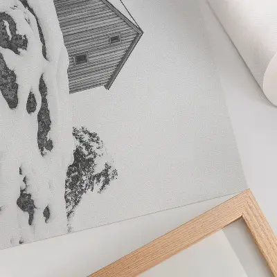 Poster murale di alta qualità casa invernale minimalista con sfondo innevato