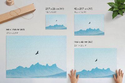 Poster Paesaggio minimalista con uccelli di montagna.