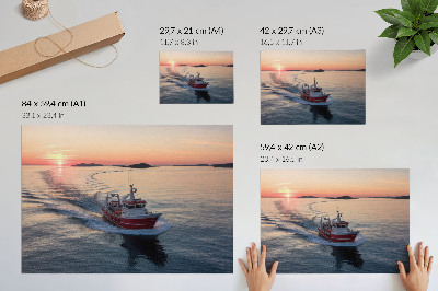 Poster dai colori saturi Tramonto sul mare calmo, movimento della barca