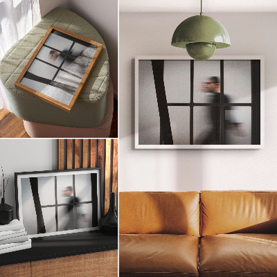 Poster murale di alta qualità Silhouette nera dietro una cornice di vetro, minimalismo grigio