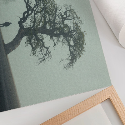Poster Albero solitario nebbia silhouette scura atmosfera