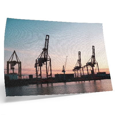 Poster murale di alta qualità Gru nel porto al tramonto