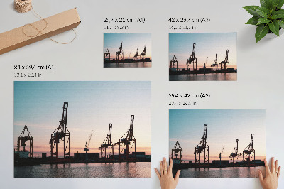Poster murale di alta qualità Gru nel porto al tramonto
