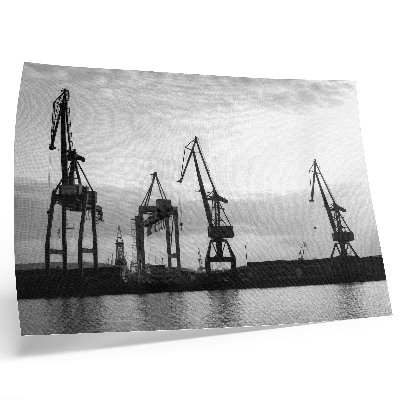 Stampa su tela moderna Gru portuali dal design minimalista in bianco e nero