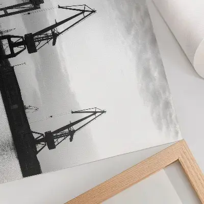 Stampa su tela moderna con gru portuali dal design minimalista in bianco e nero