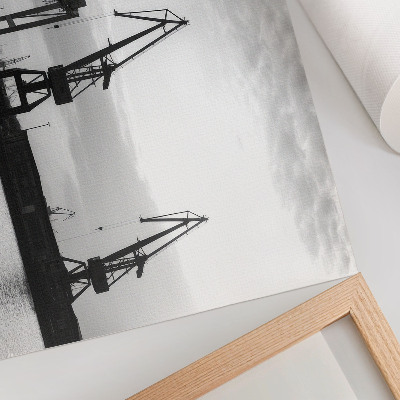 Stampa su tela moderna Gru portuali dal design minimalista in bianco e nero