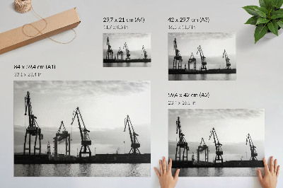 Stampa su tela moderna Gru portuali dal design minimalista in bianco e nero