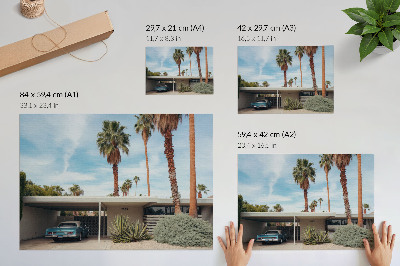 Stampa su tela moderna palme esotiche casa modernista auto d'epoca