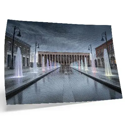Poster fontane e architettura con illuminazione moderna