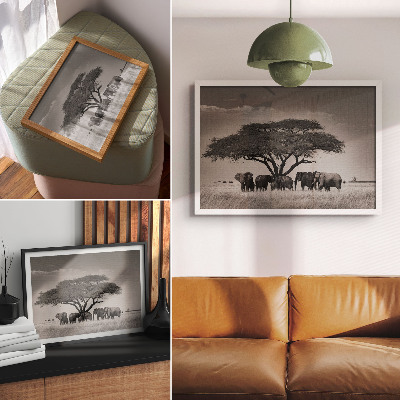 Poster Elefanti sotto un albero nella savana africana