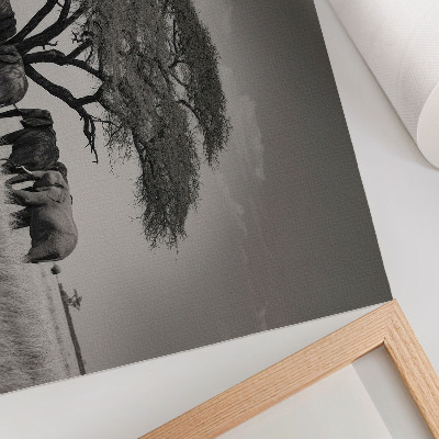 Poster Elefanti sotto un albero nella savana africana