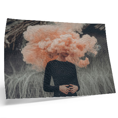 Poster murale di alta qualità Un personaggio con una nuvola di fumo arancione al posto della testa