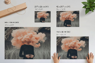 Poster murale di alta qualità Un personaggio con una nuvola di fumo arancione al posto della testa