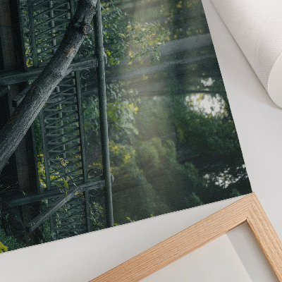 Poster Un ponte di legno immerso nel verde e nella luce del sole.
