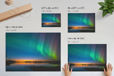 Poster murale di alta qualità Aurora boreale sul lago, un'atmosfera magica