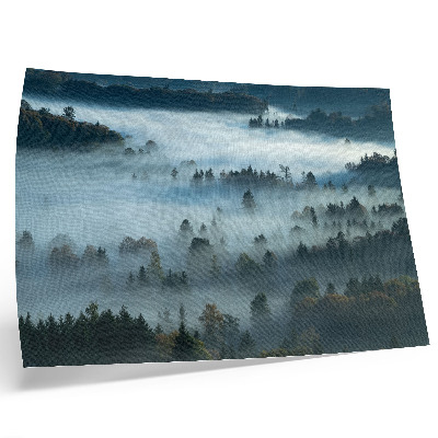 Poster dai colori saturi Alberi verdi nella nebbia, atmosfera tranquilla, colori tenui