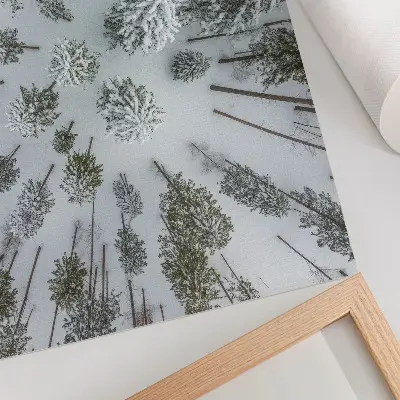 Poster con colori saturi pace nella foresta invernale in stile minimalista naturale