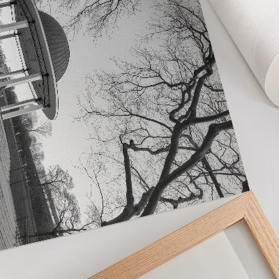 Stampa su tela moderna Elegante gazebo simmetrico con tende in bianco e nero.
