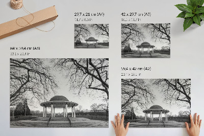 Stampa su tela moderna Elegante gazebo simmetrico con tende in bianco e nero.